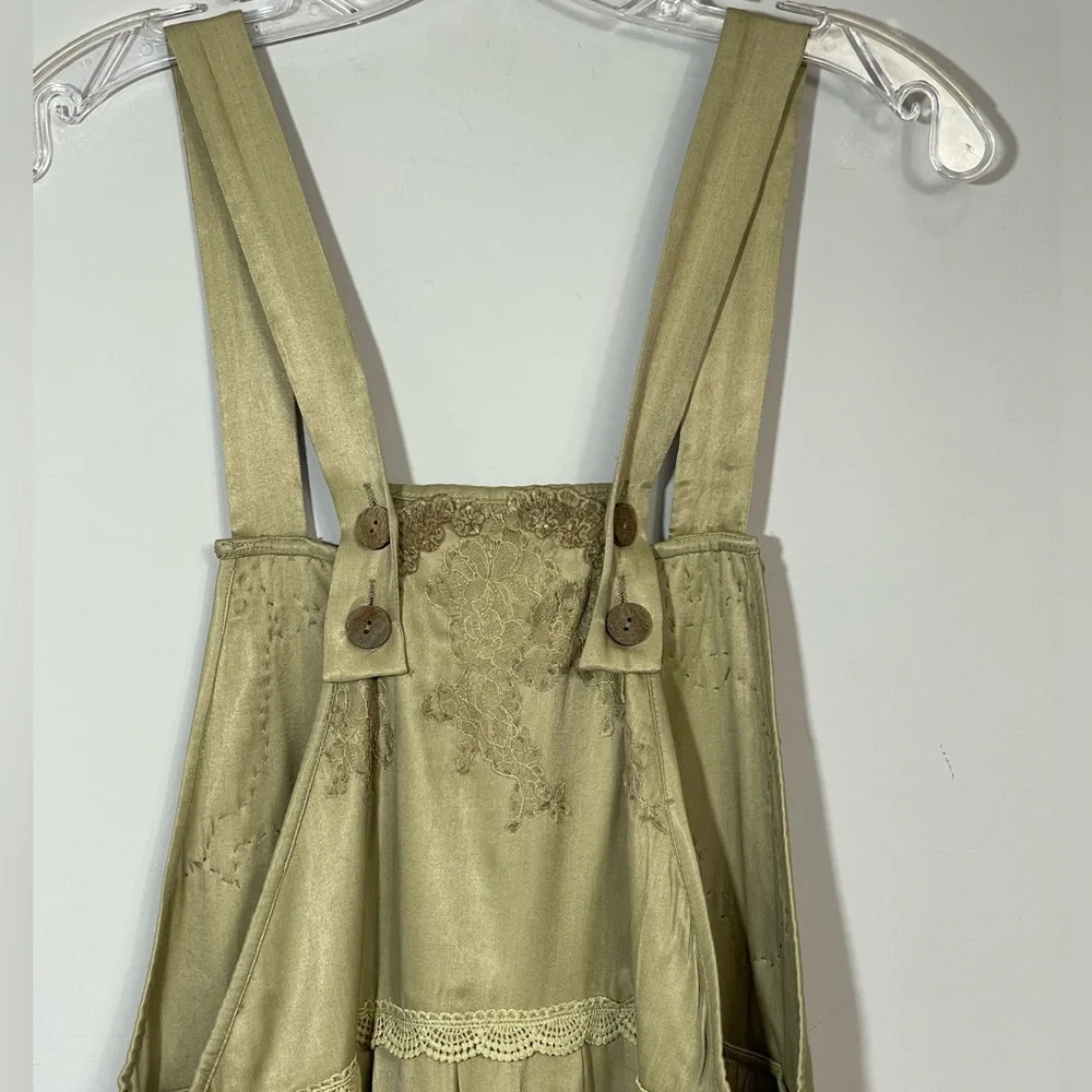 Free People x Brenda Knight Lace Pleated Decorated Wide Leg Overalls Jumpsuit M - Picture 8 of 16